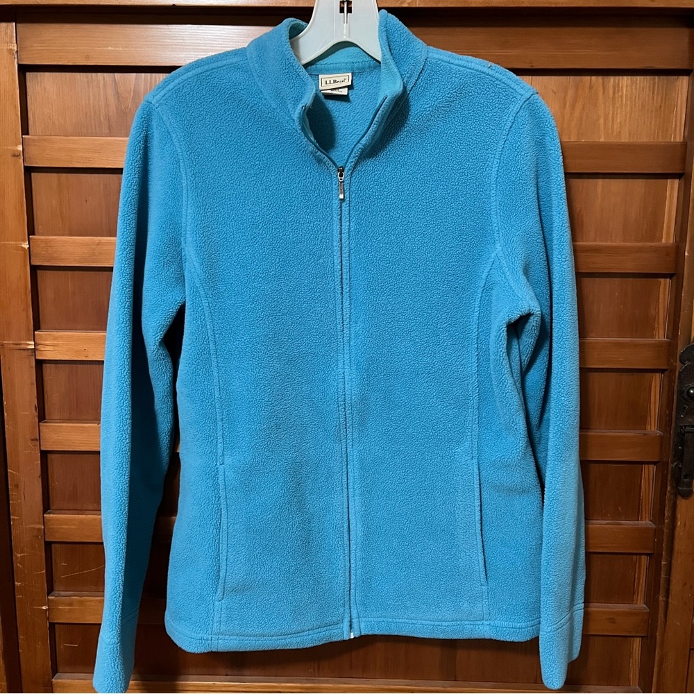 LL Bean Fleece Mock Turtleneck Full Zip-up Jacket, Women’s Small, Teal Blue